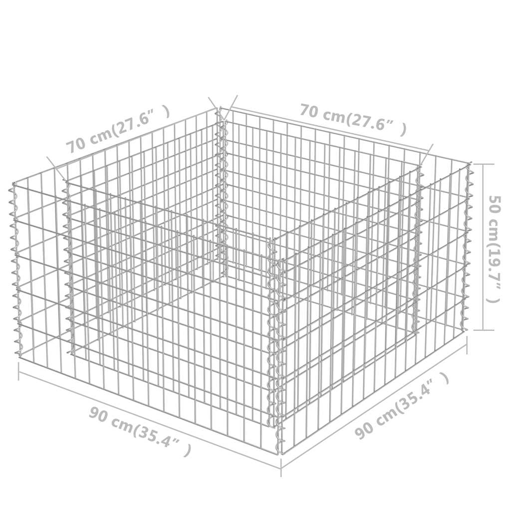 Gabionen-Hochbeet Verzinkter Stahl 90×90×50 cm