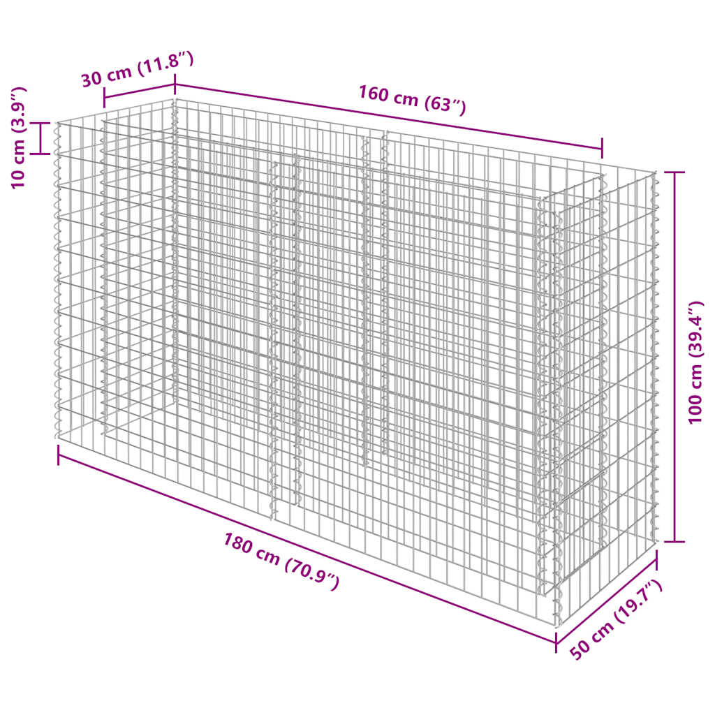 Gabionen-Hochbeet Verzinkter Stahl 180×50×100 cm