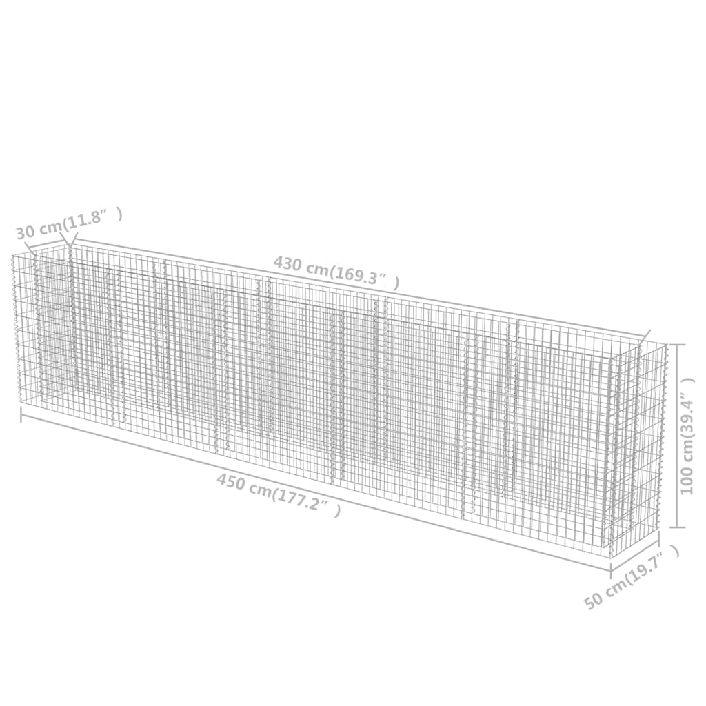 Gabionen-Hochbeet Verzinkter Stahl 450×50×100 cm
