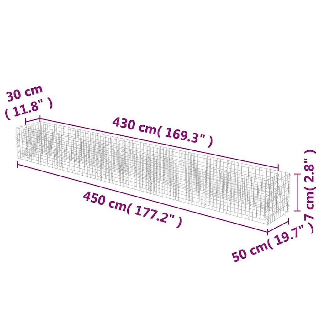 Gabionen-Hochbeet Verzinkter Stahl 450×50×50 cm