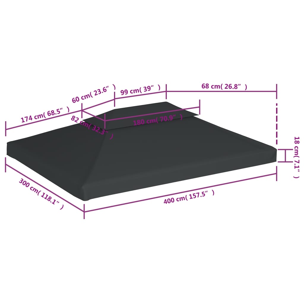 Pavilion roof tarpaulin with chimney extractor 310 g/m² 4x3 m anthracite
