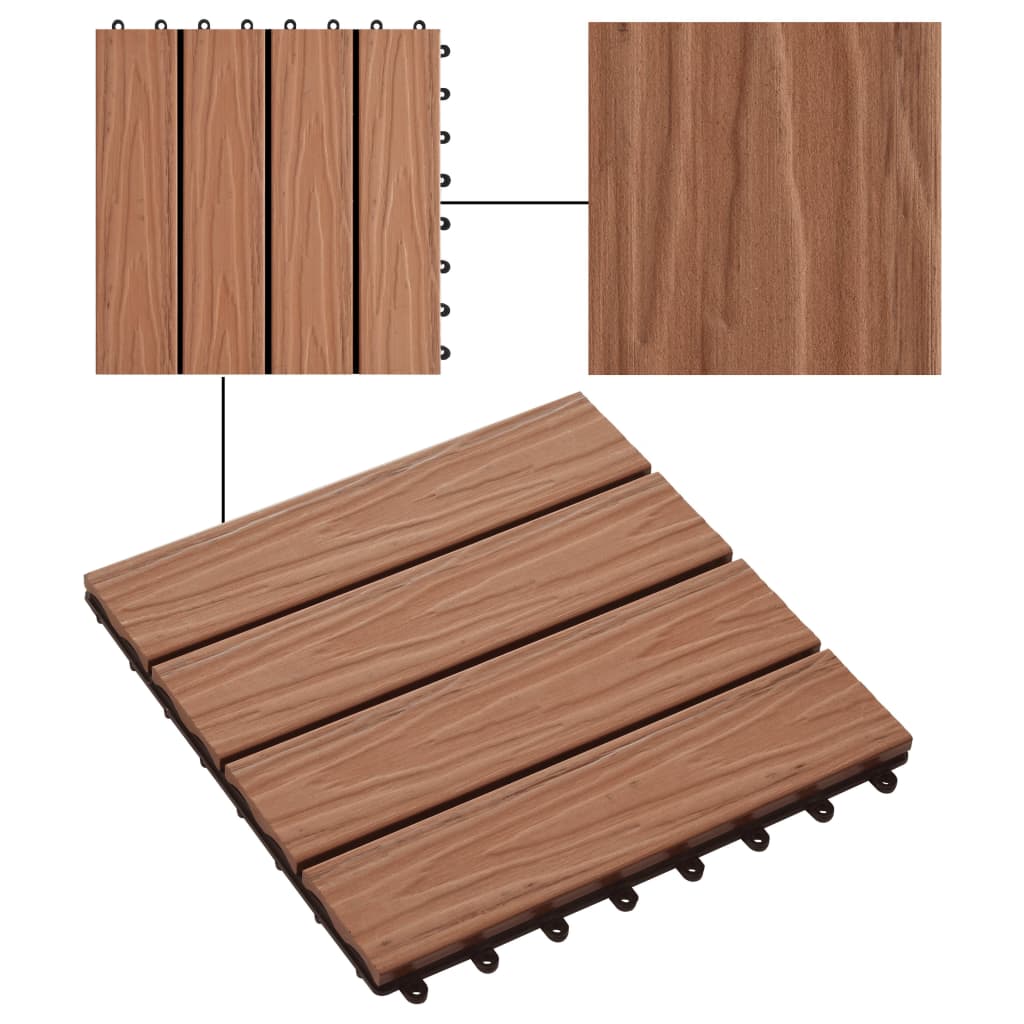 Terrace tiles 11pcs. Deep embossed WPC 30x30cm 1 sqm light brown
