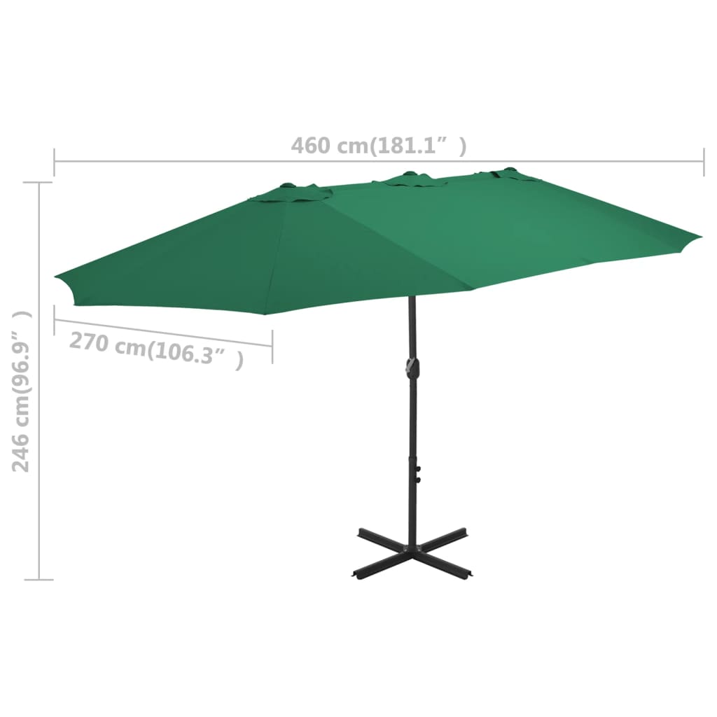 Parasol with aluminum pole 460x270 cm Green