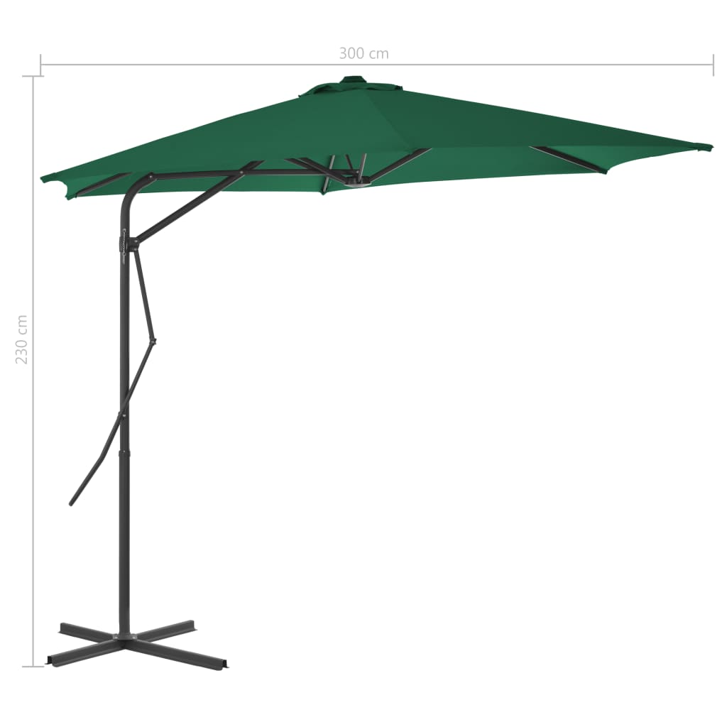 Parasol with steel pole 300 cm green