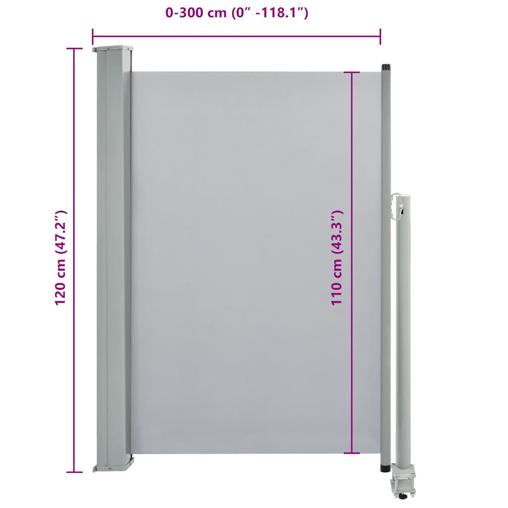 Extendable Side Awning 120x300 cm Grey