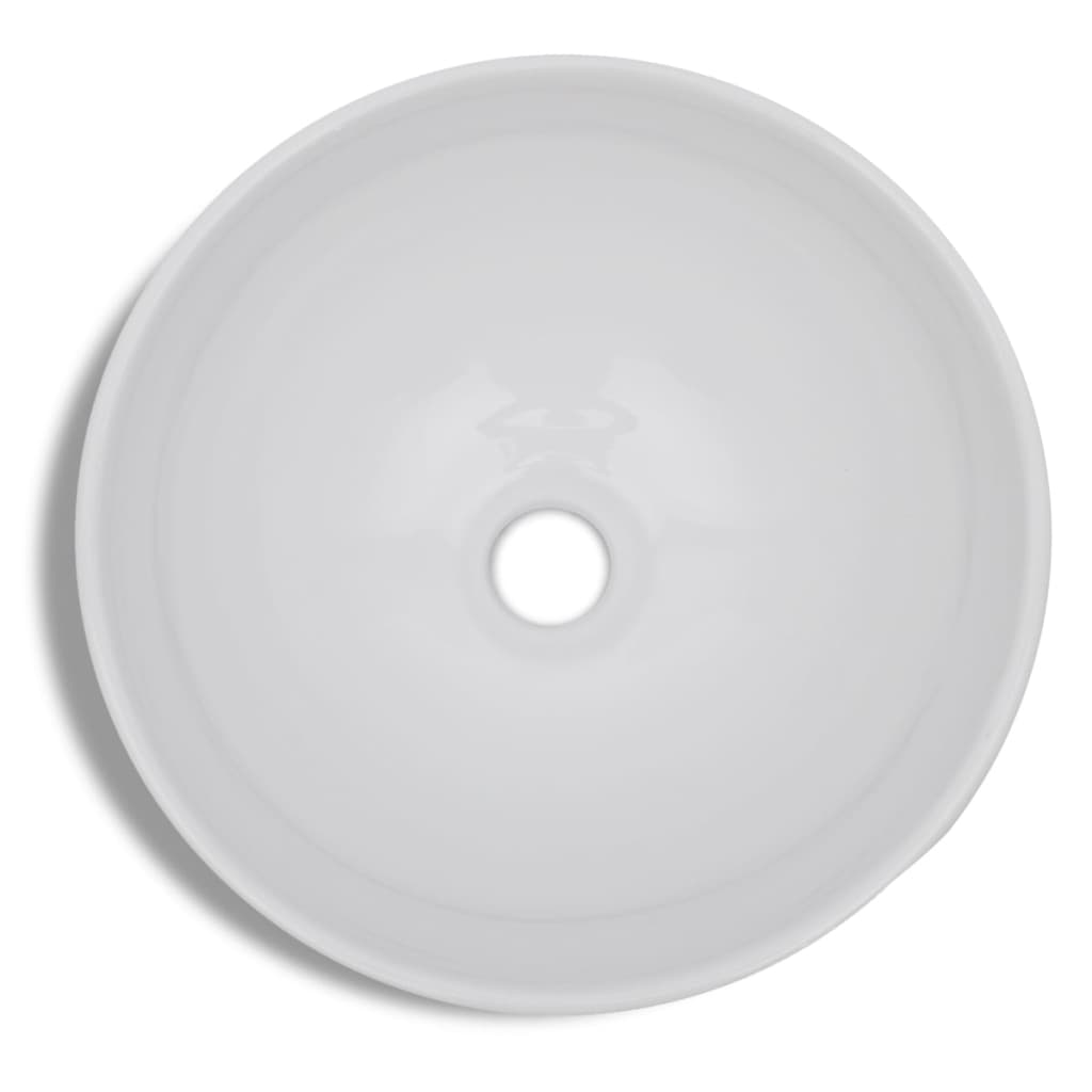 Bathroom washbasin with mixer tap ceramic round white