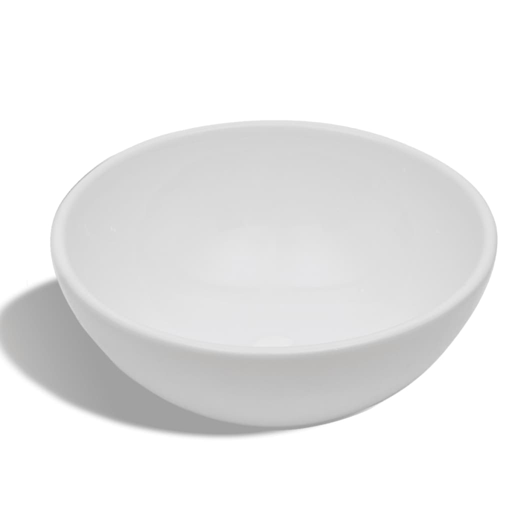 Bathroom washbasin with mixer tap ceramic round white