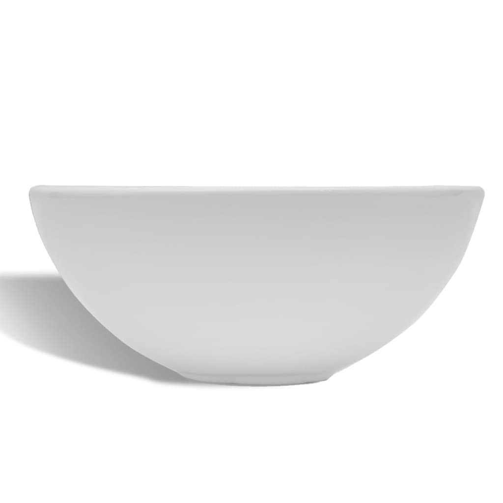 Bathroom washbasin with mixer tap ceramic round white