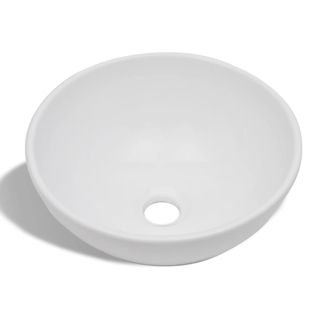 Bathroom washbasin with mixer tap ceramic round white
