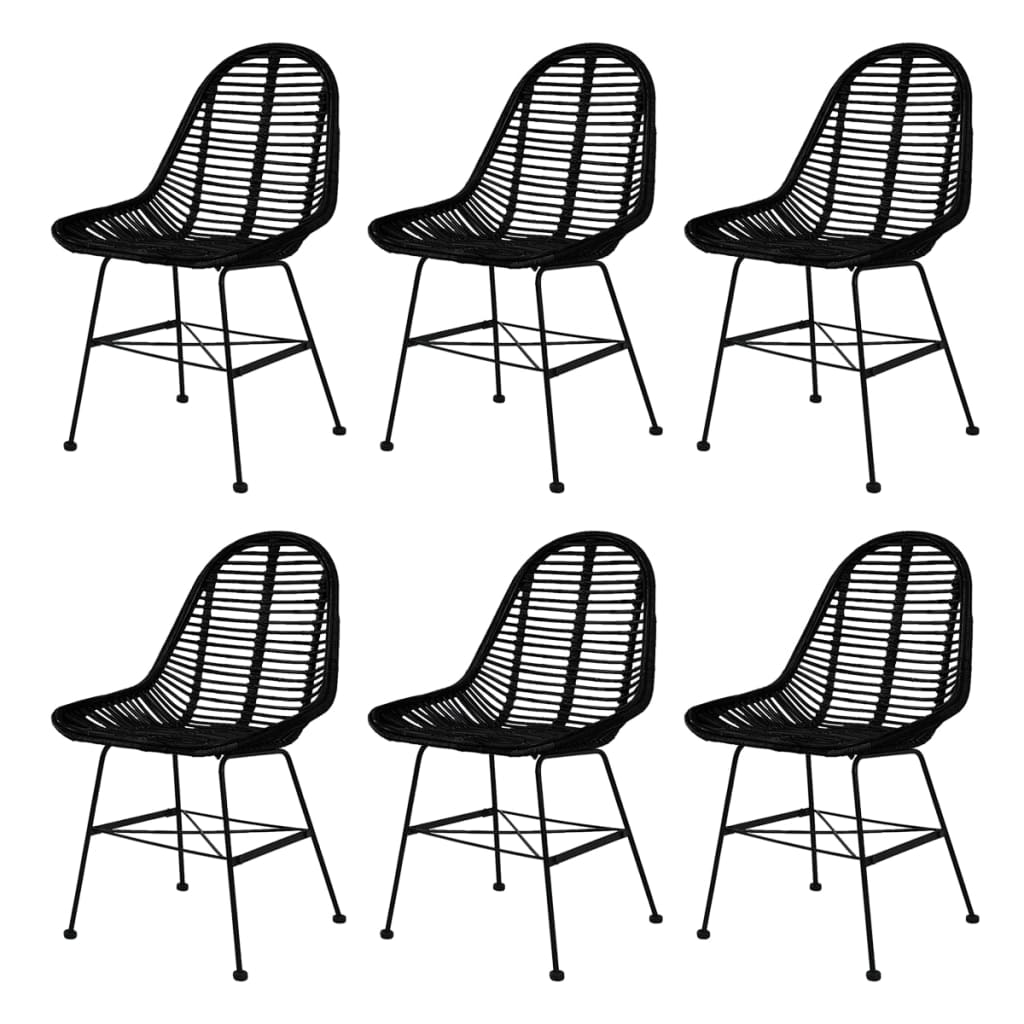 Dining chairs 6 pcs. Black natural rattan