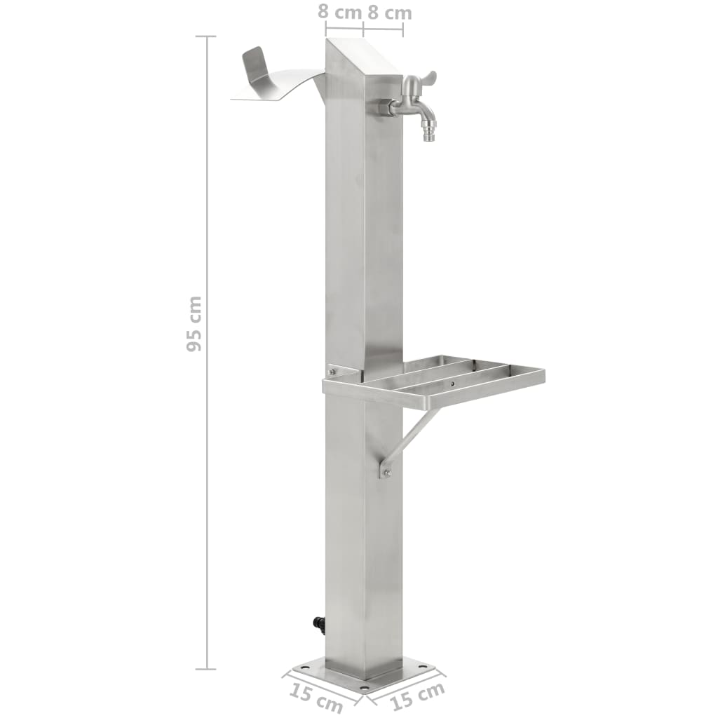 Garten-Wassersäule Edelstahl Quadratisch 95 cm