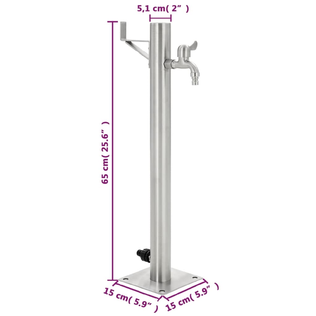 Garten-Wassersäule Edelstahl Rund 65 cm