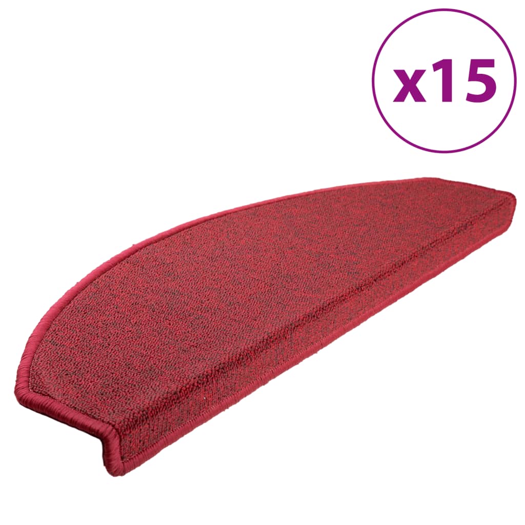 Pack of 15 stair mats, burgundy red, 65 x 24 x 4 cm