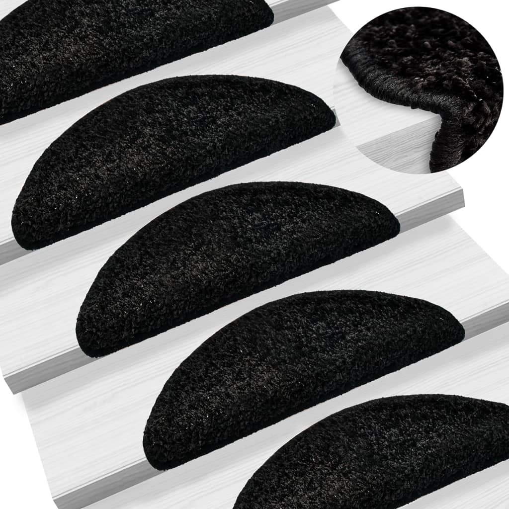 Stair mats 15 pcs. Black 56x17x3 cm