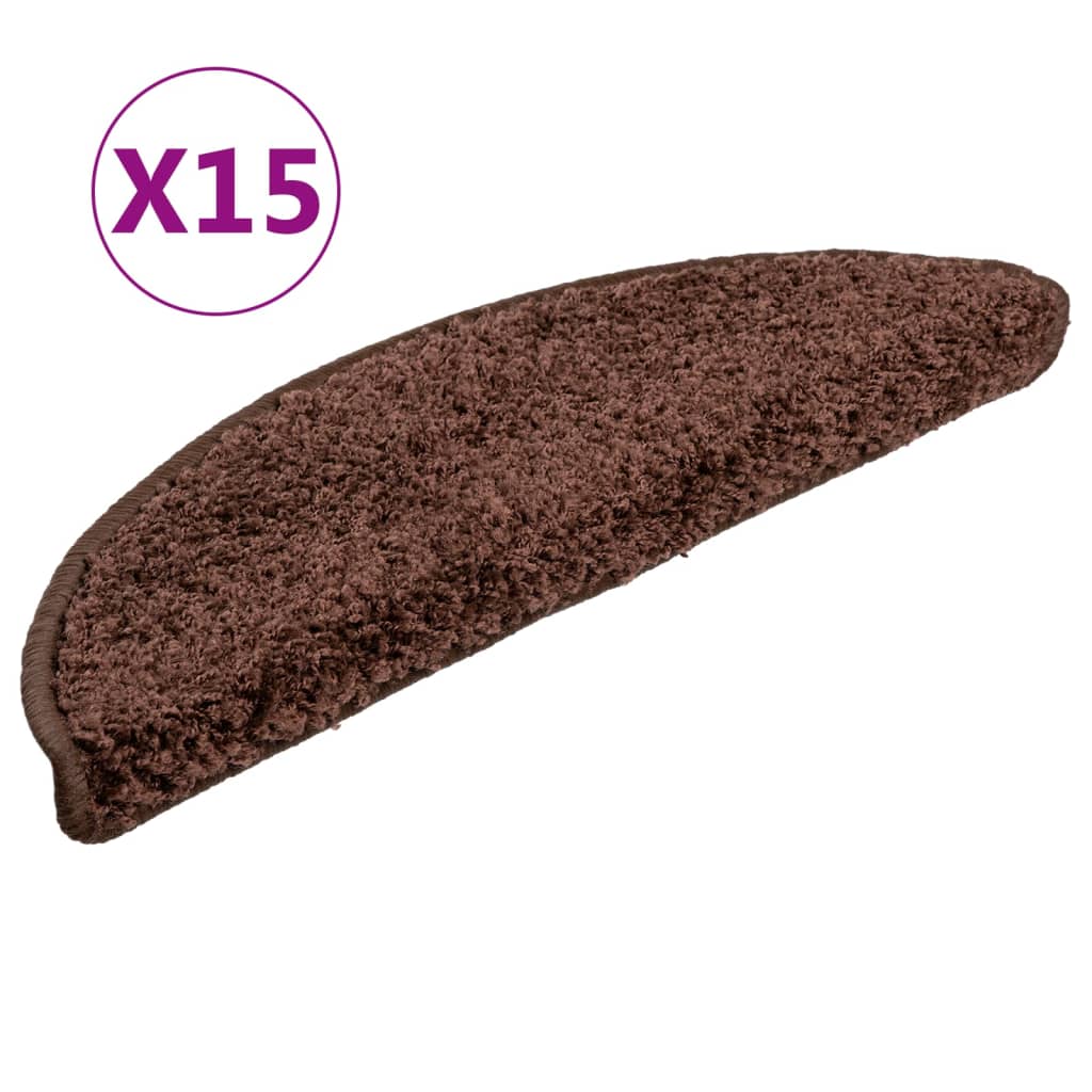 Stair mats 15 pcs. Brown 56x17x3 cm