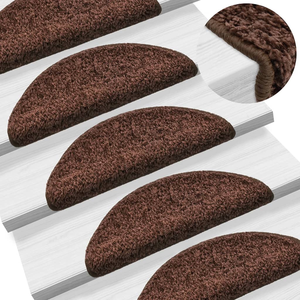 Stair mats 15 pcs. Brown 56x17x3 cm