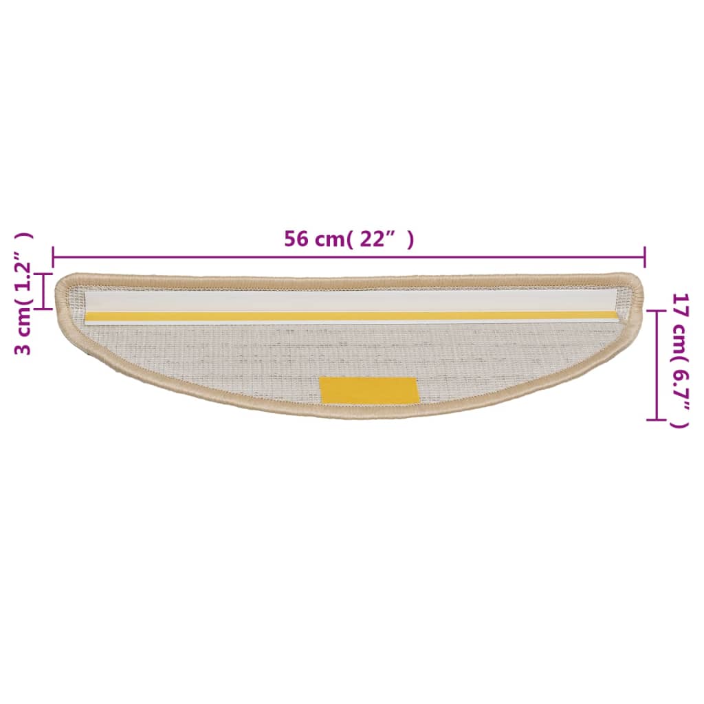 Stair mats 15 pcs. Cream 56x17x3 cm