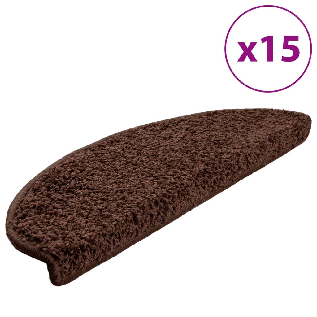 Stair mats 15 pcs. Brown 65x21x4 cm