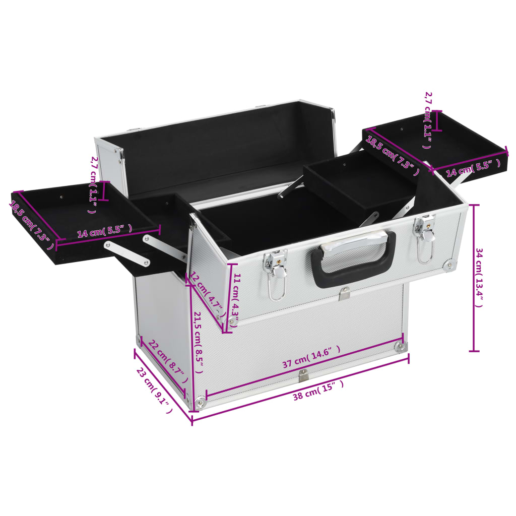 Cosmetic Case 38x23x34 cm Silver Aluminum