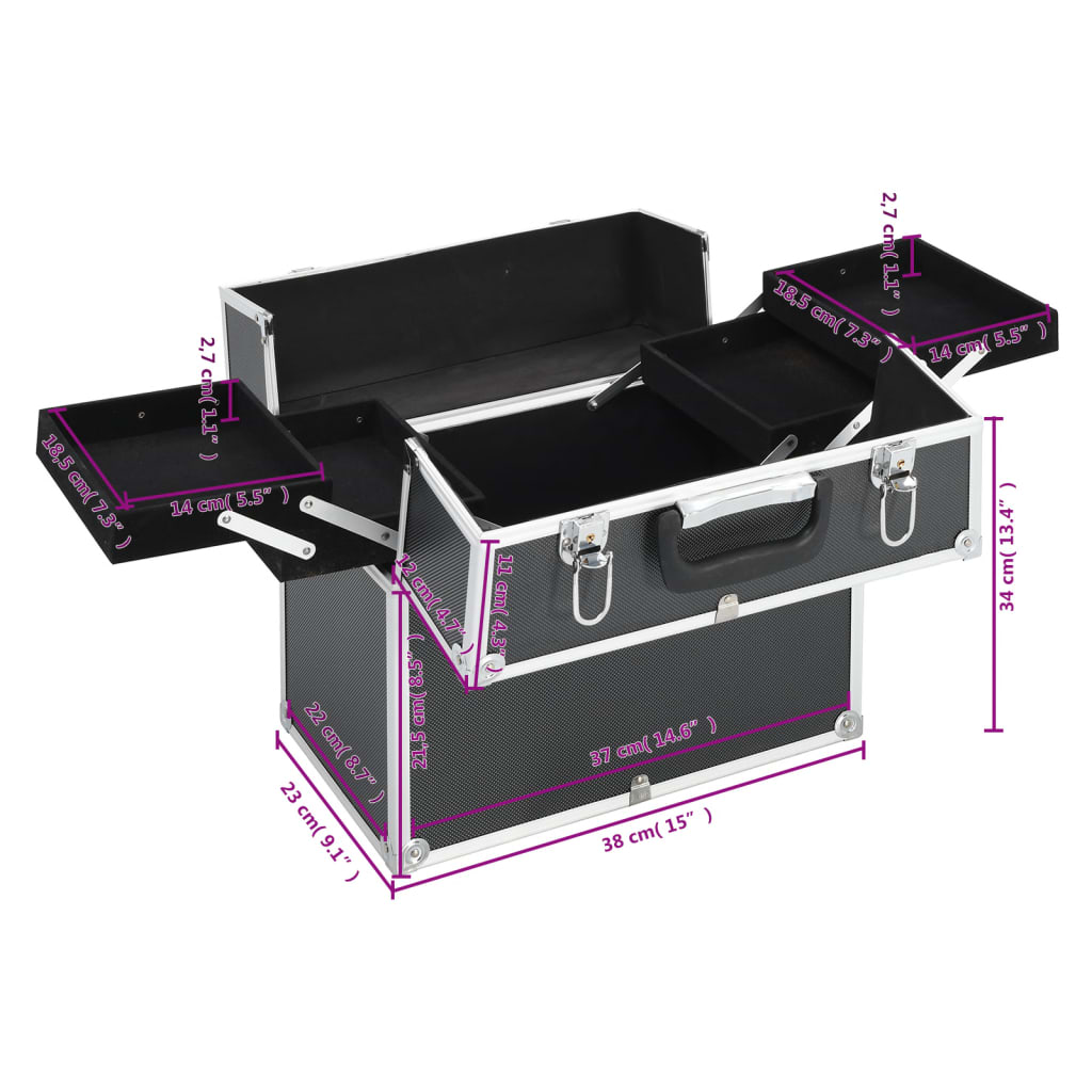 Cosmetic case 38x23x34 cm black aluminum
