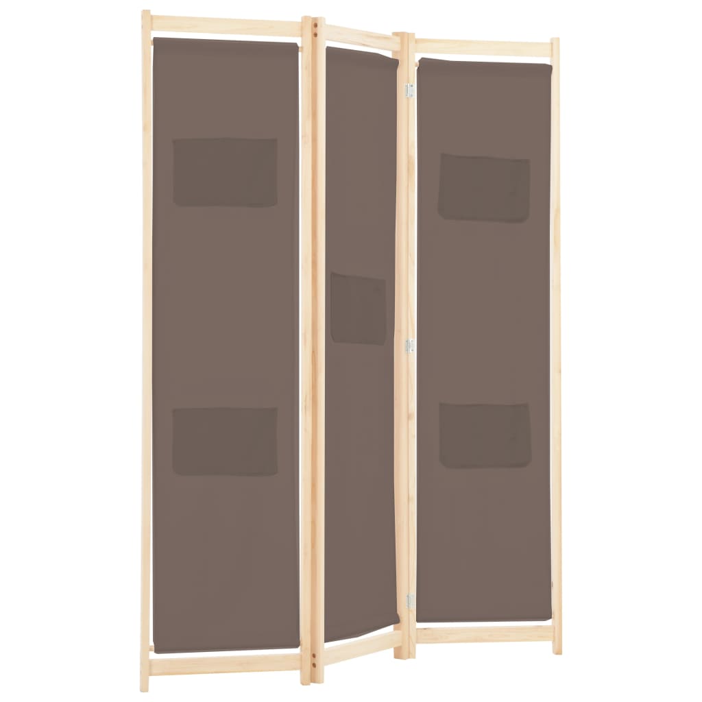 3-part room divider brown 120 x 170 x 4 cm fabric