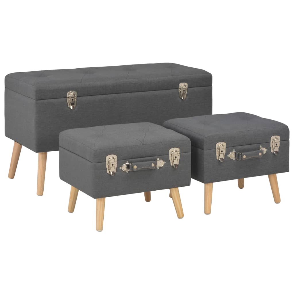 Stool with storage space 3 pcs. Dark grey fabric