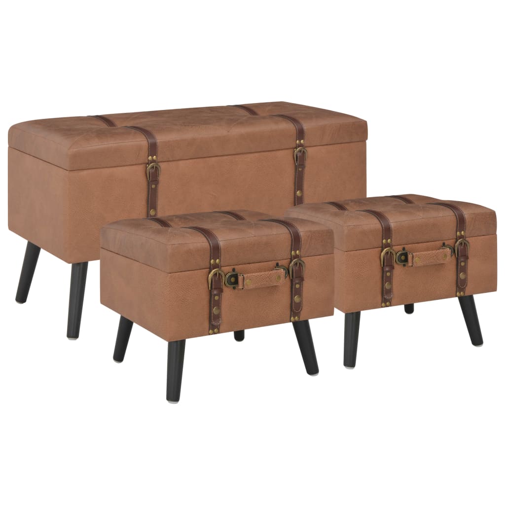 Stool with storage space 3 pcs. Brown artificial leather