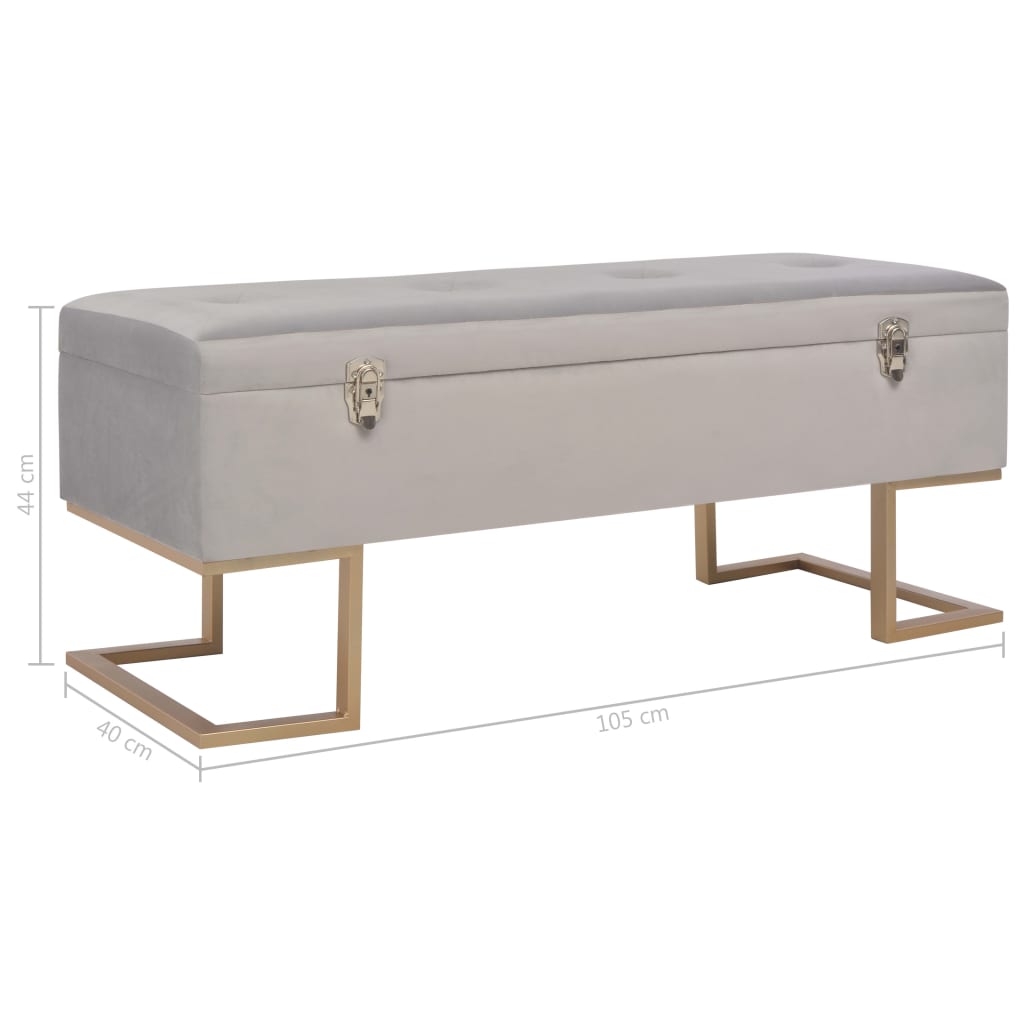 Bench with storage compartment 105 cm grey velvet