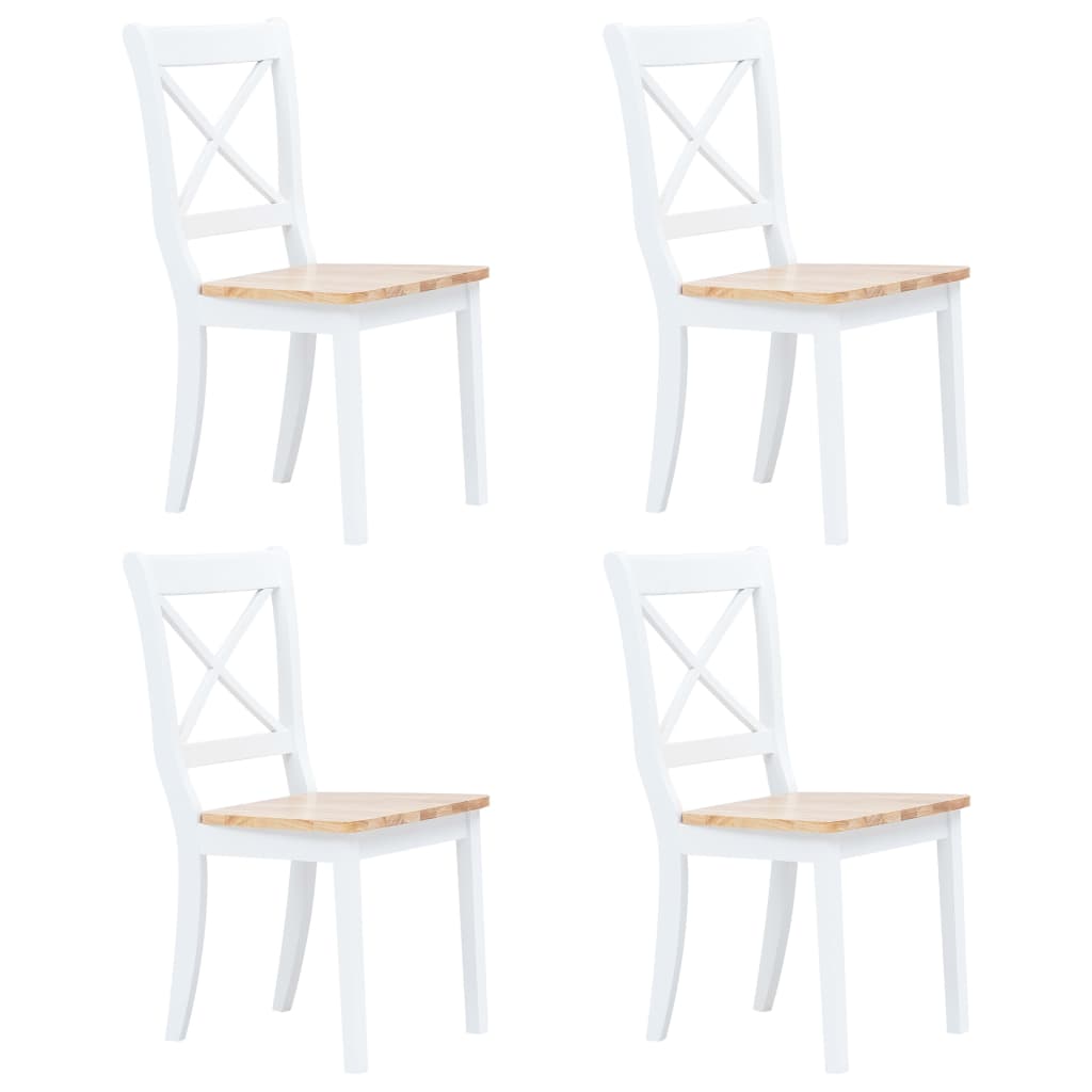 Dining chairs 4 pcs white light wood solid wood rubber tree