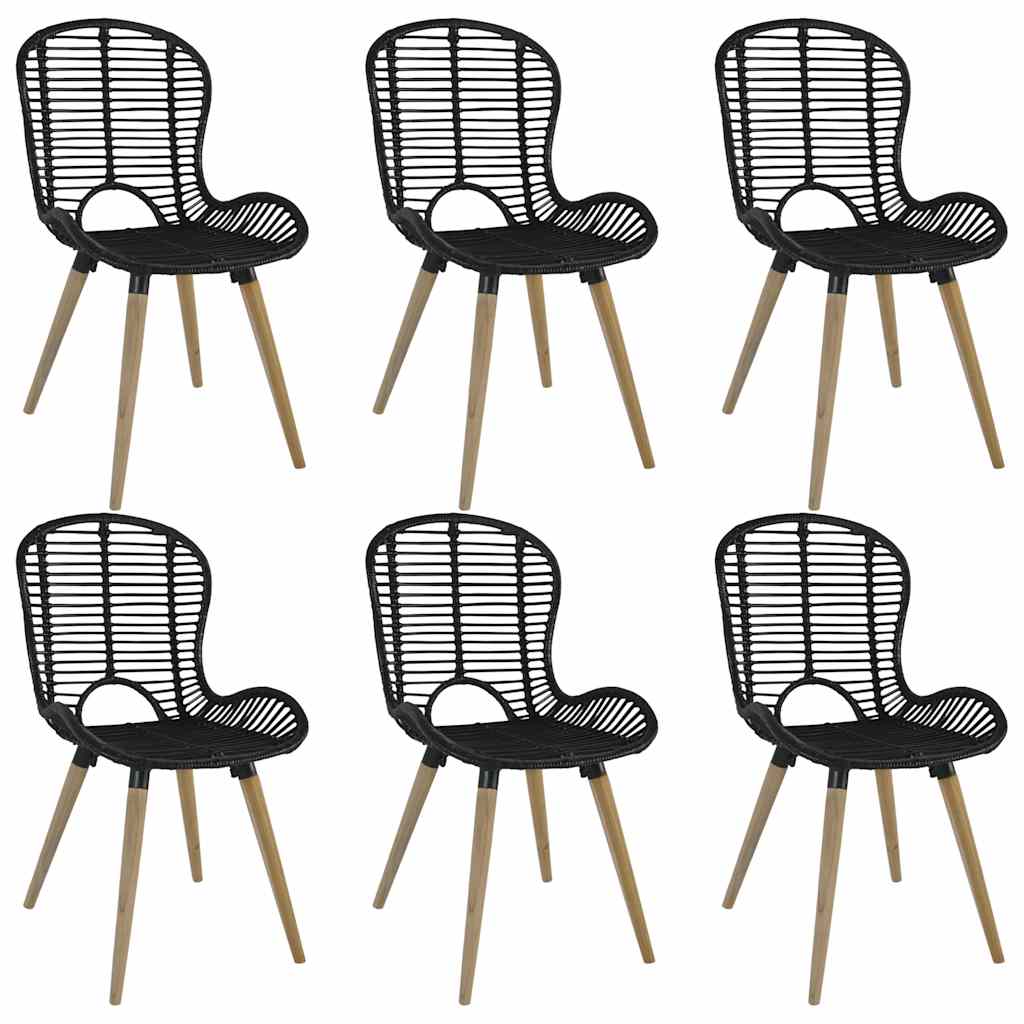 Dining chairs 6 pcs. Natural rattan black