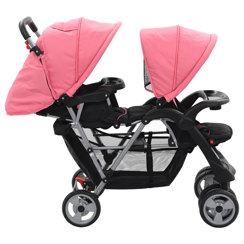 Tandem stroller steel pink and black