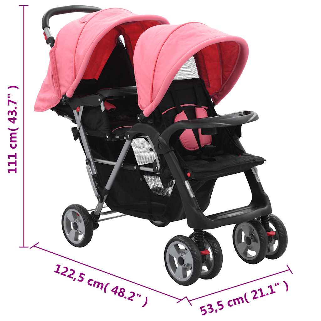 Tandem stroller steel pink and black