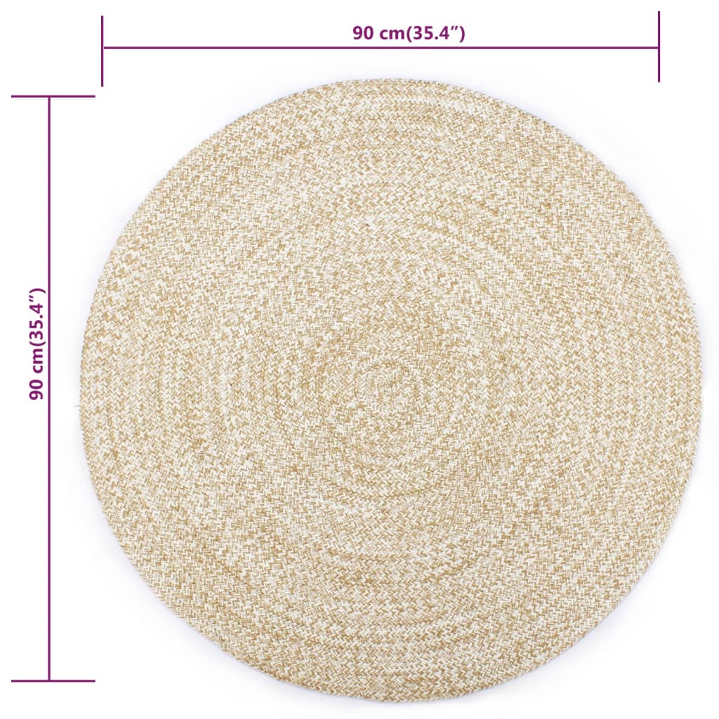 Teppich Handgefertigt Jute Weiß und Natur 90 cm
