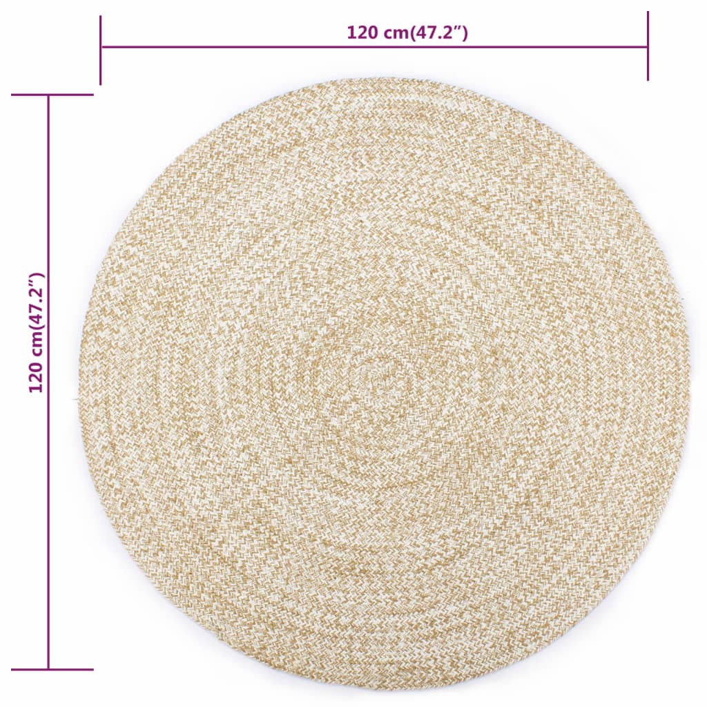 Teppich Handgefertigt Jute Weiß und Natur 120 cm