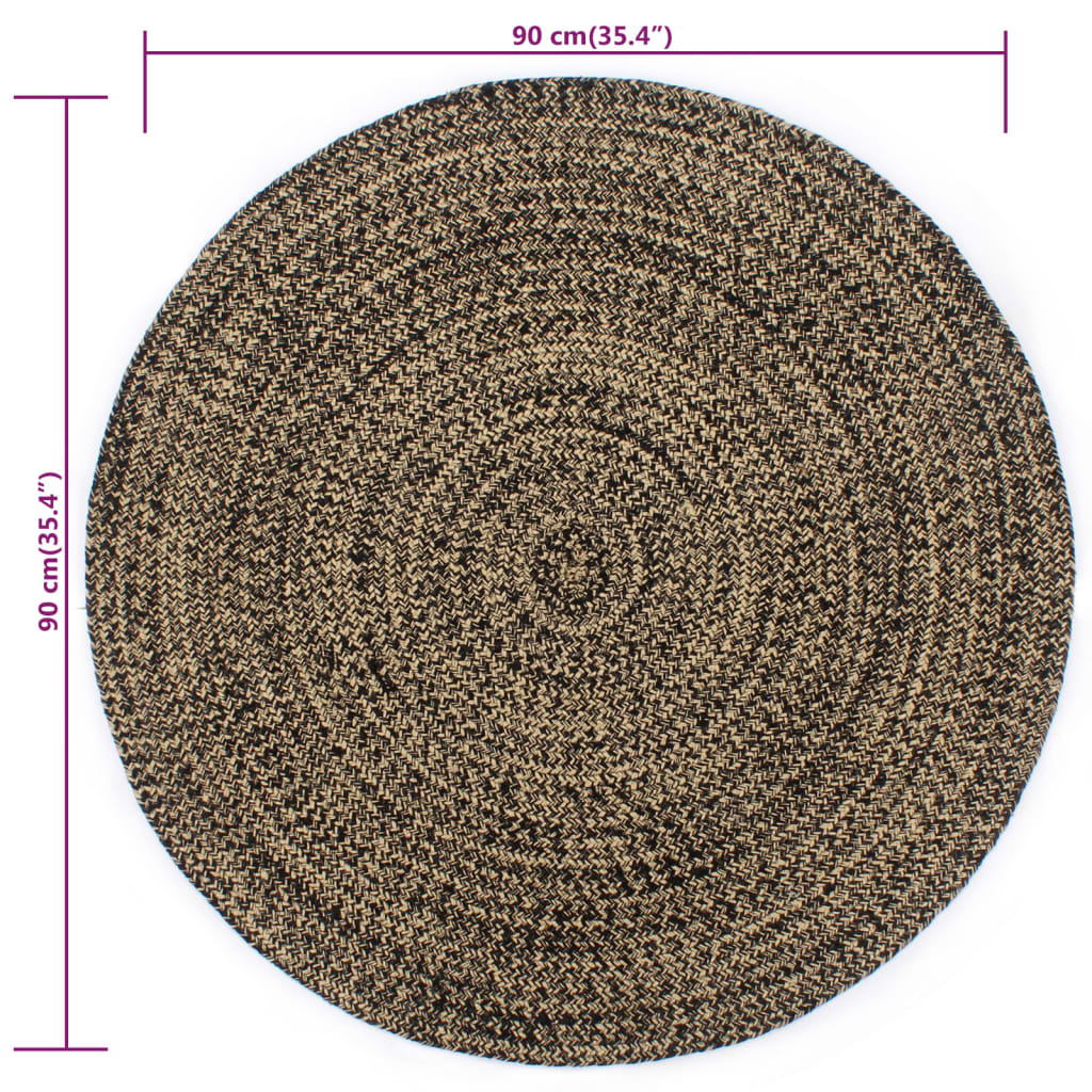 Teppich Handgefertigt Jute Schwarz und Natur 90 cm