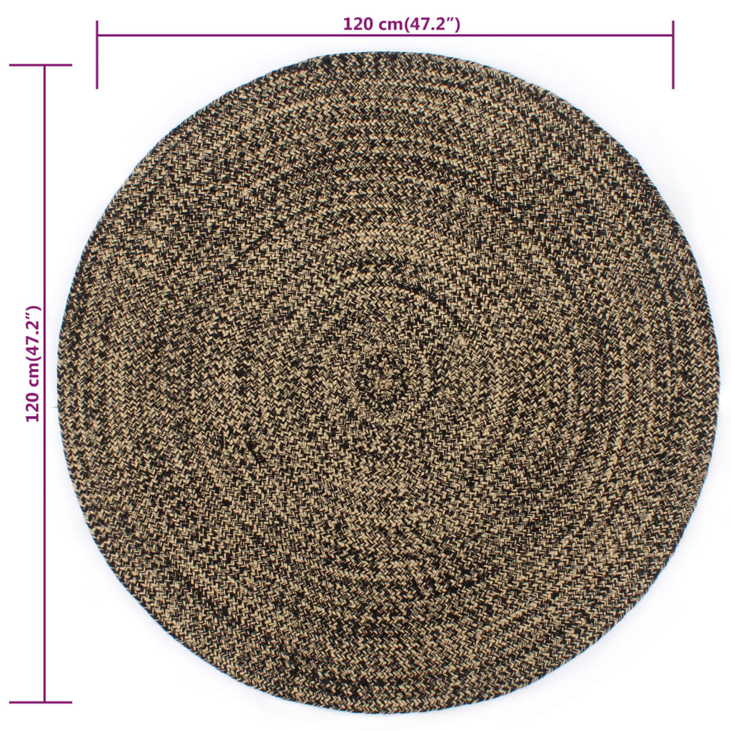 Teppich Handgefertigt Jute Schwarz und Natur 120 cm