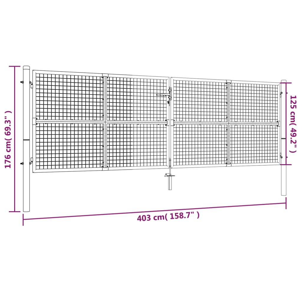 Gartentor Verzinkter Stahl 415 x 125 cm Silber
