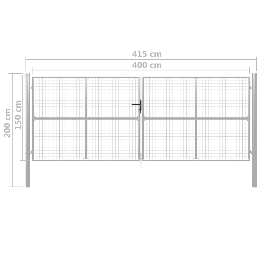Gartentor Verzinkter Stahl 415 x 150 cm Silber