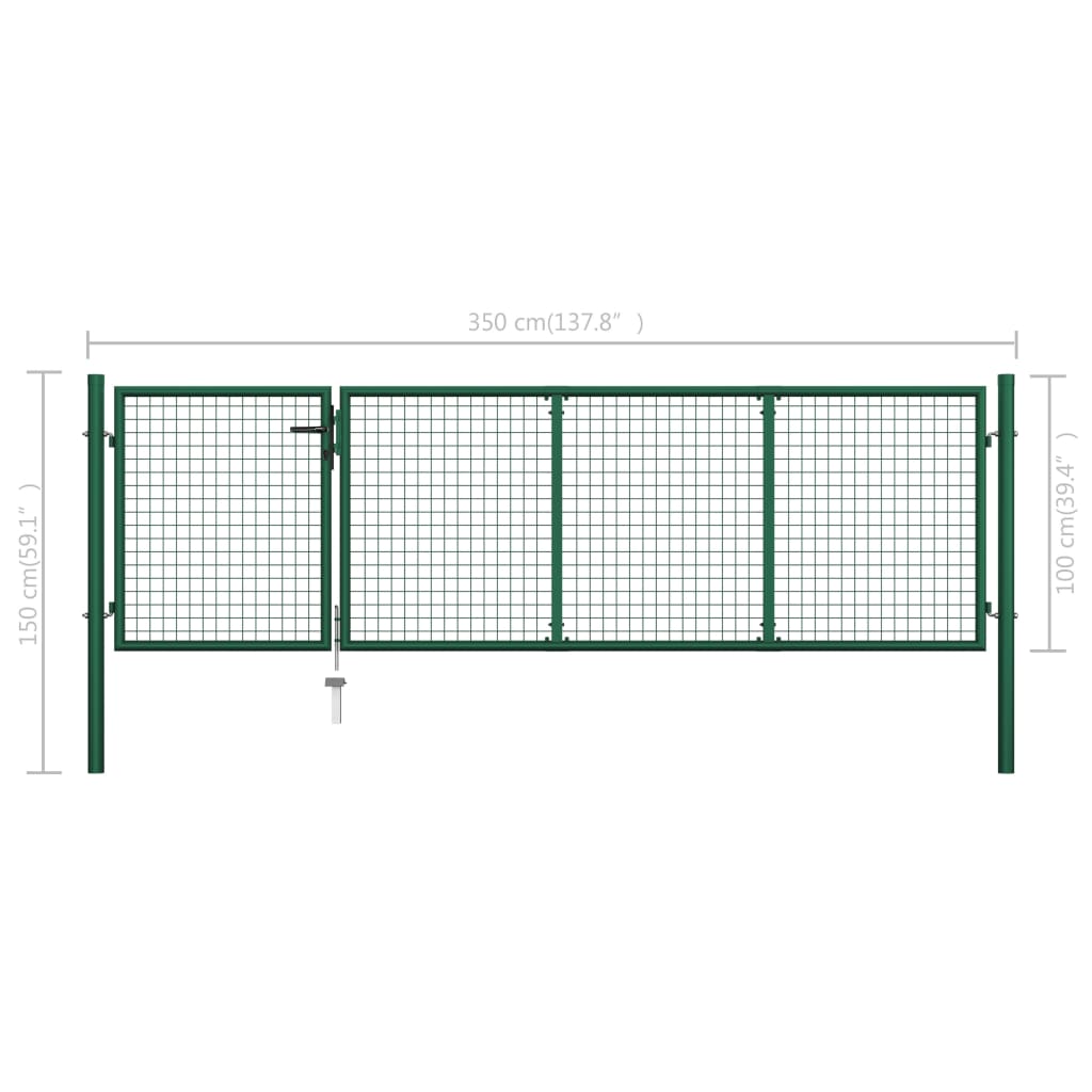 Gartentor Stahl 350 x 100 cm Grün