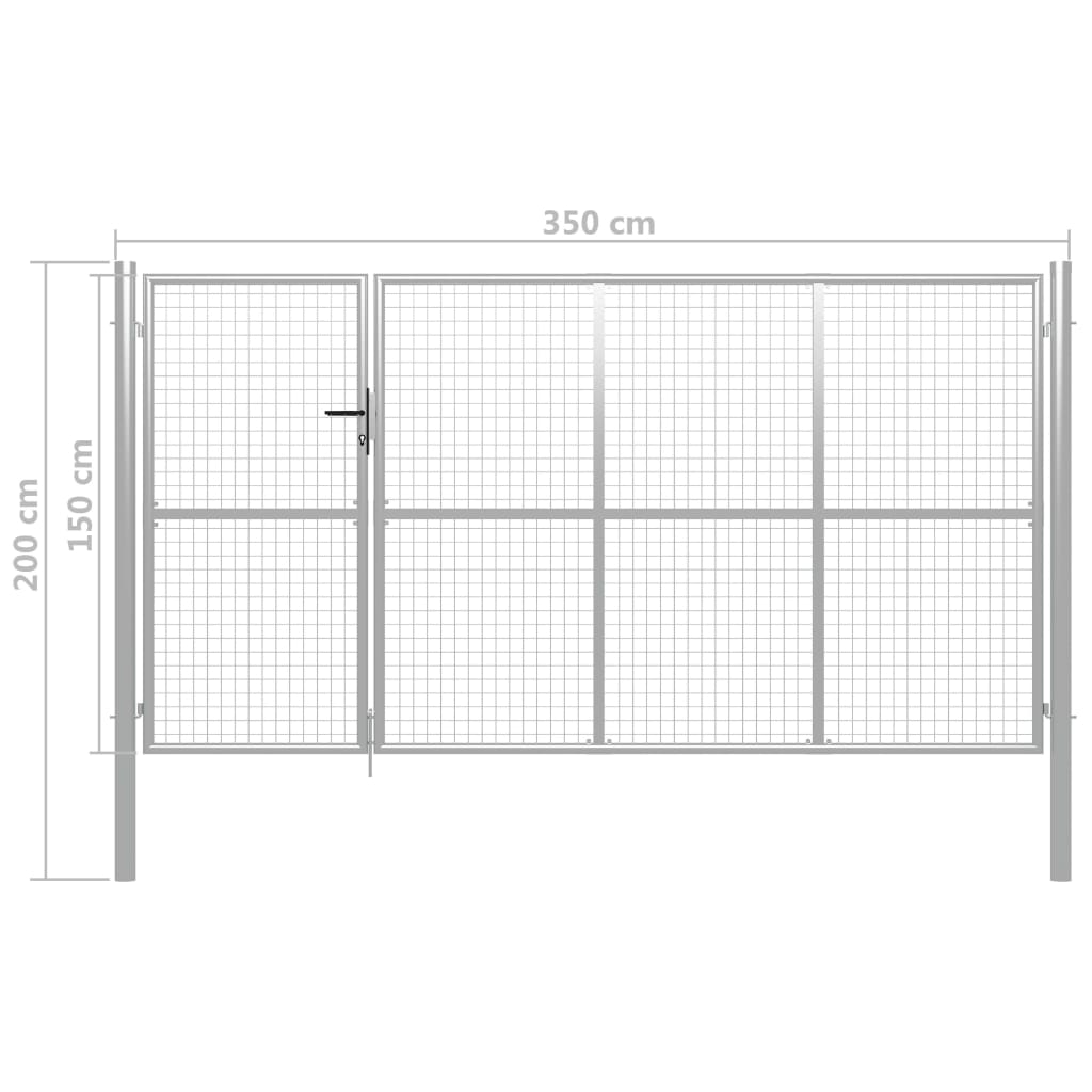 Gartentor Stahl 350 x 150 cm Silbern