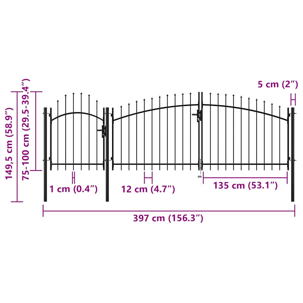 Gartentor Stahl 1,5x4 m Schwarz