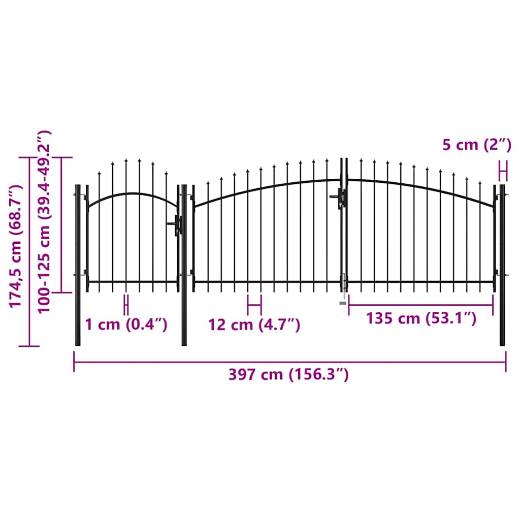 Gartentor Stahl 1,75x4 m Schwarz
