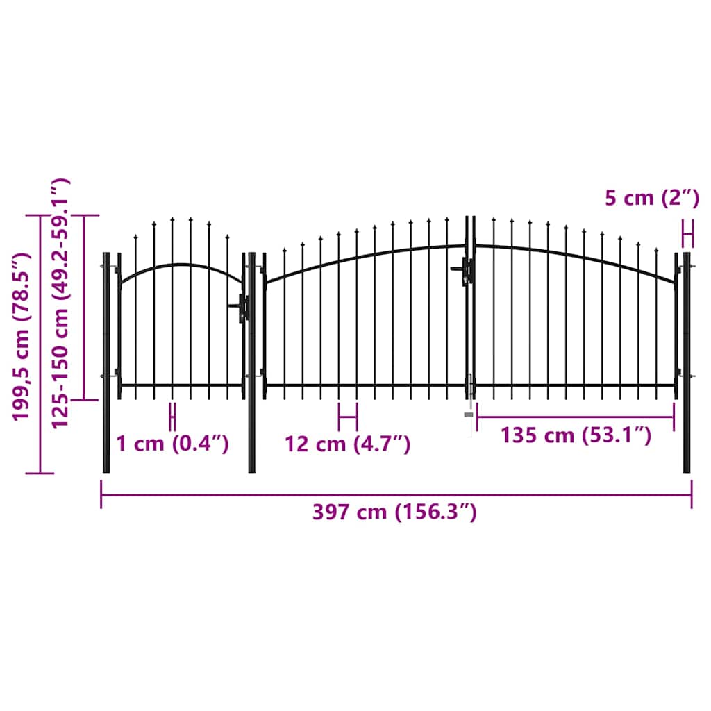 Gartentor Stahl 2x4 m Schwarz