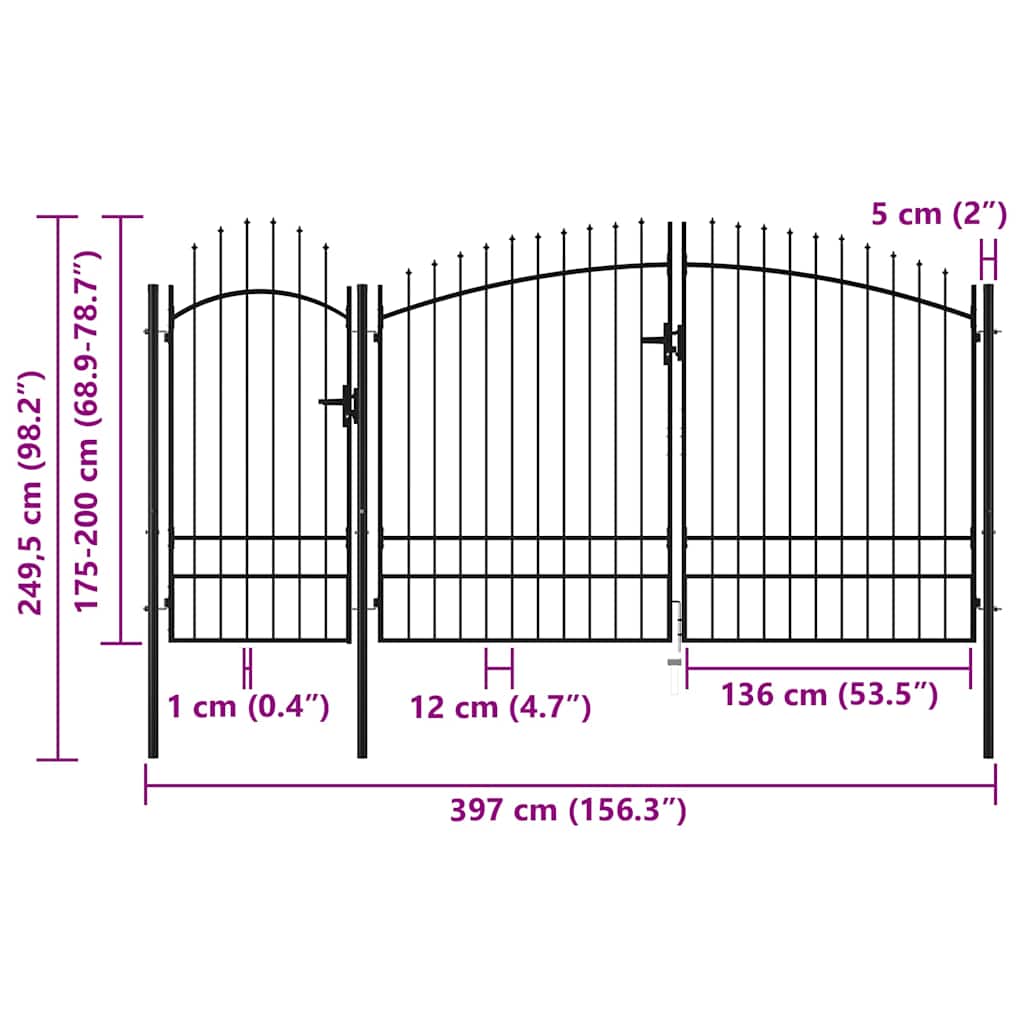 Gartentor Stahl 2,45x4 m Schwarz