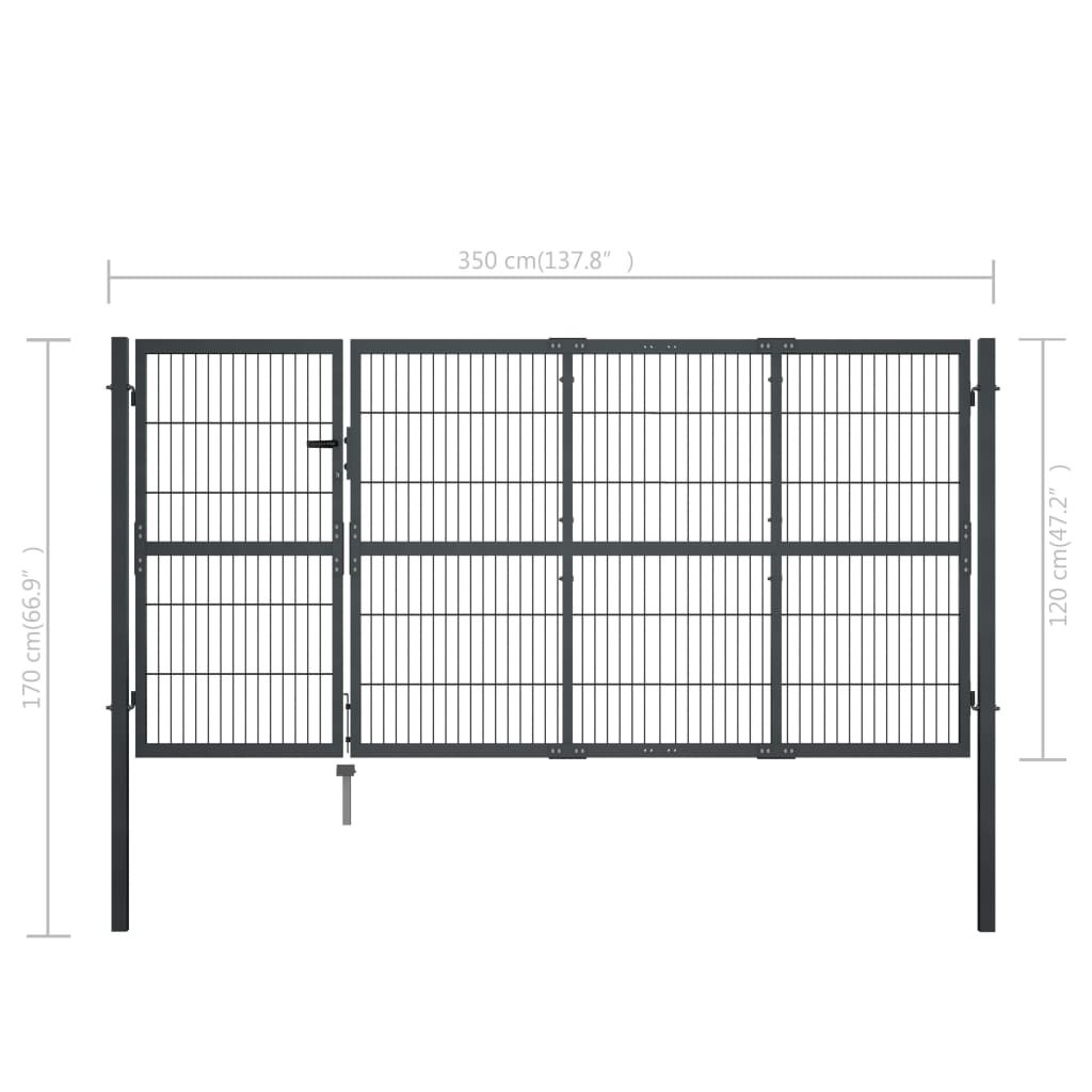 Gartentor mit Pfosten Stahl 350×120 cm Anthrazit