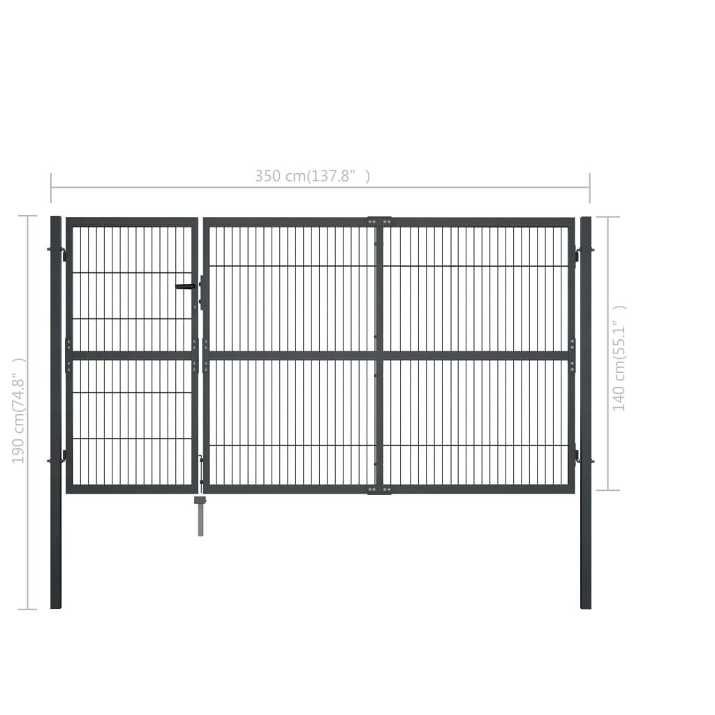 Gartentor mit Pfosten Stahl 350×140 cm Anthrazit