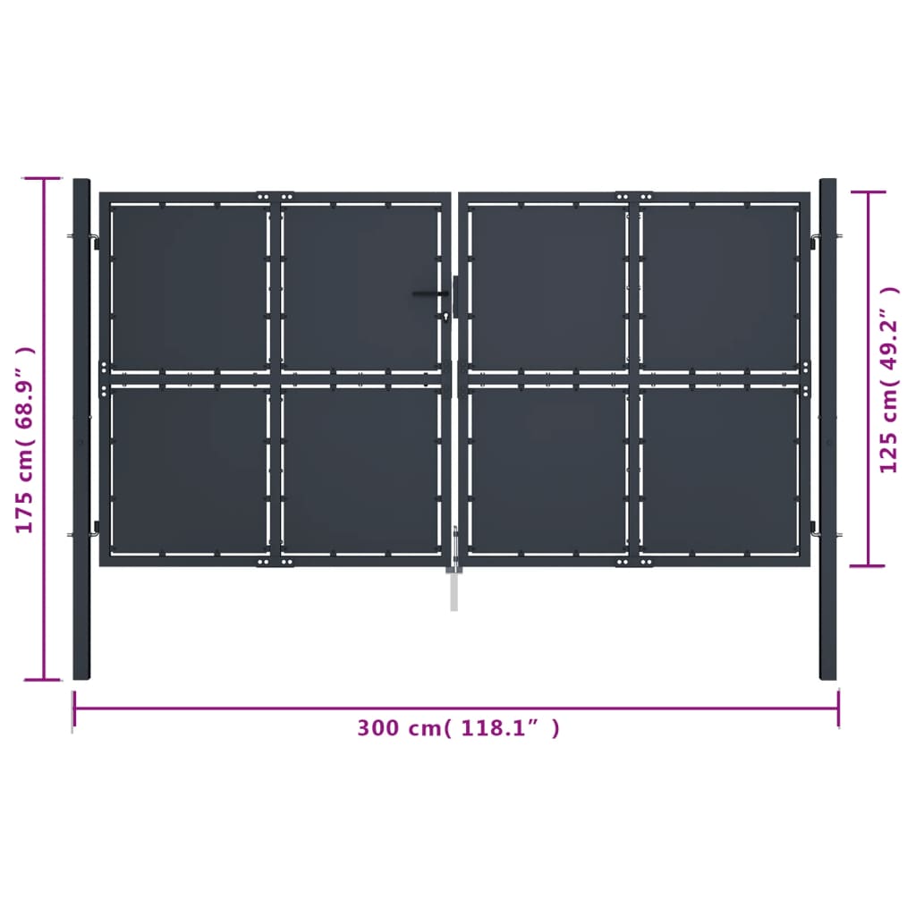 Gartentor Stahl 300 x 125 cm Anthrazit