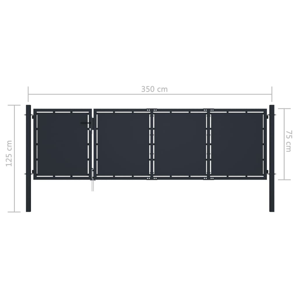 Gartentor Stahl 350 x 75 cm Anthrazit