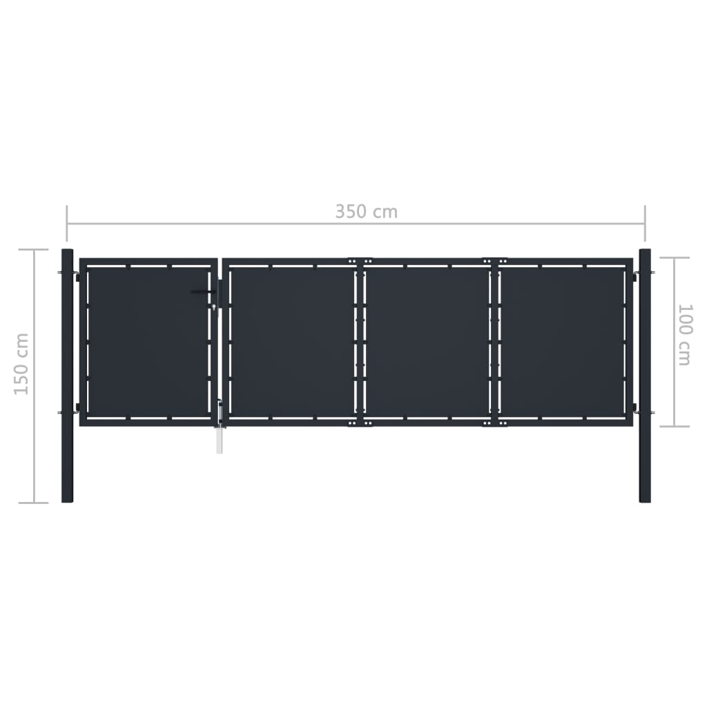 Gartentor Stahl 350 x 100 cm Anthrazit