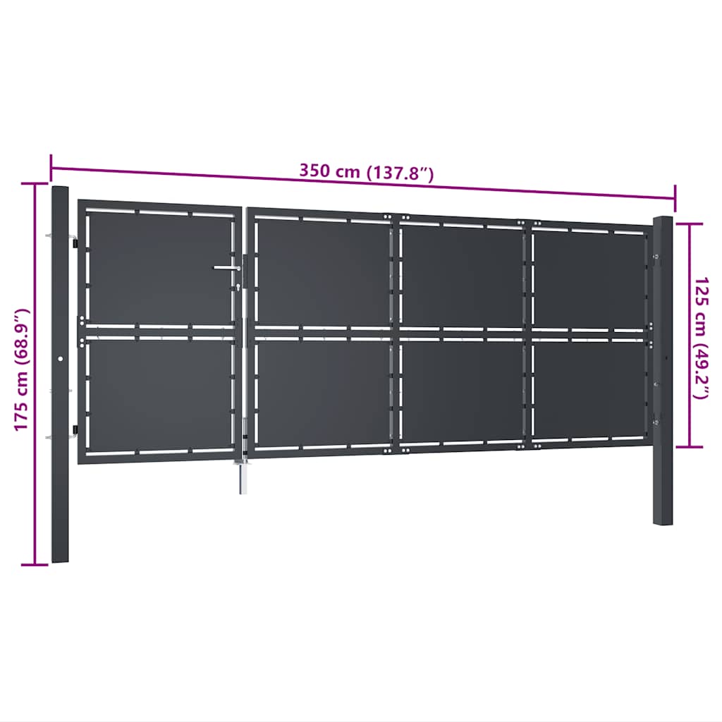Gartentor Stahl 350 x 125 cm Anthrazit